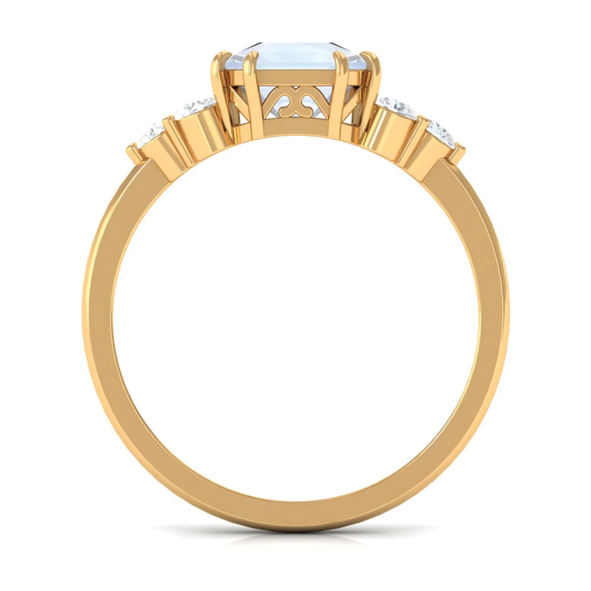 Asscher Cut Moonstone Solitaire Engagement Ring with Diamond Trio