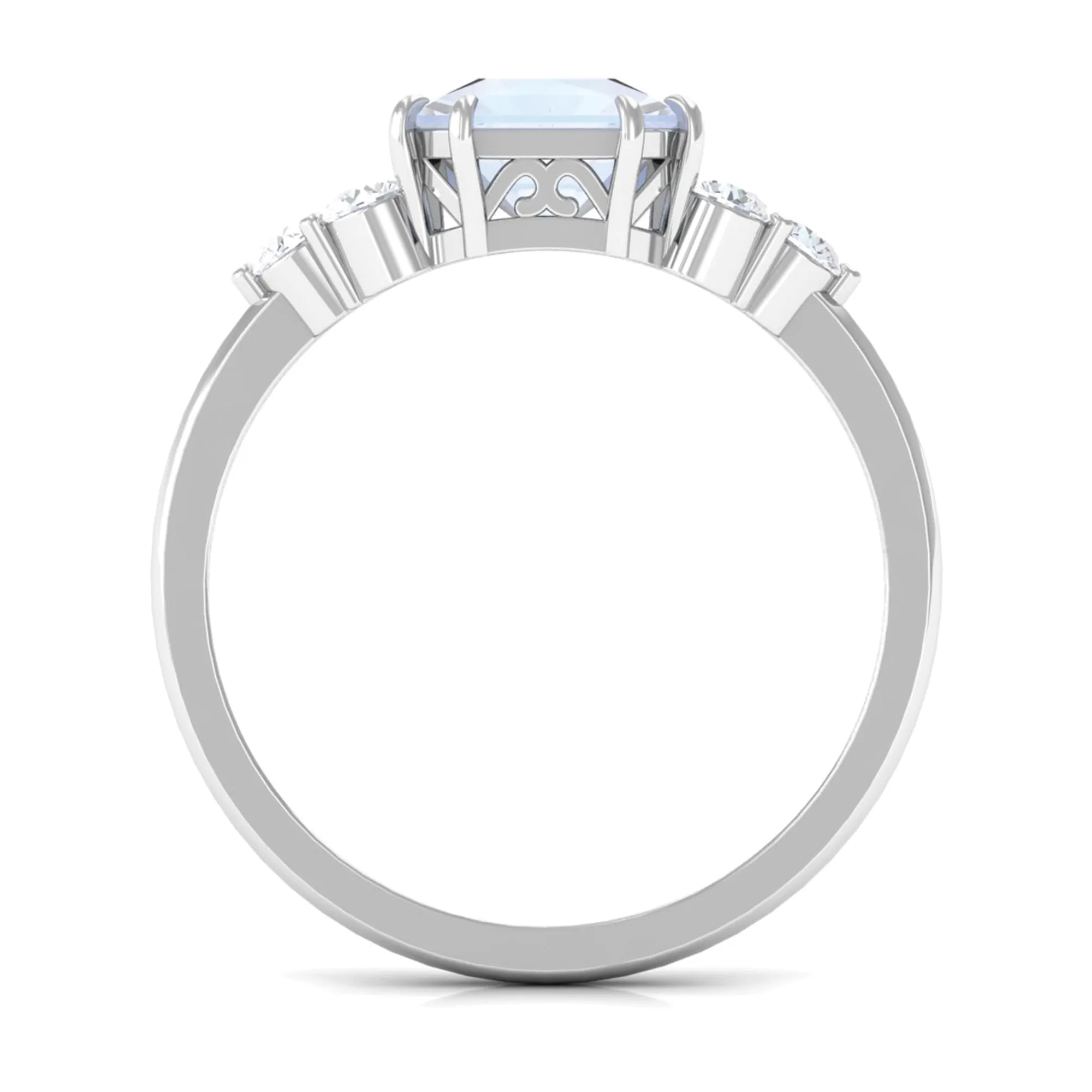 Asscher Cut Moonstone Solitaire Engagement Ring with Diamond Trio