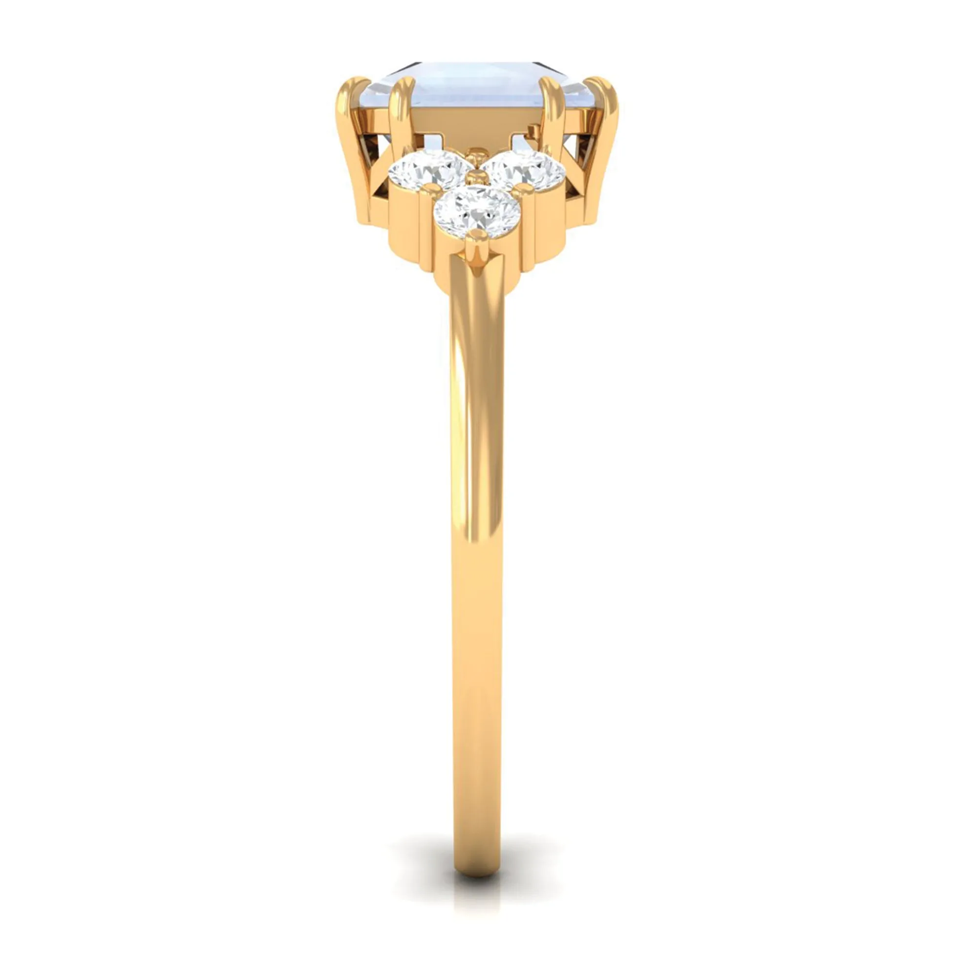Asscher Cut Moonstone Solitaire Engagement Ring with Diamond Trio