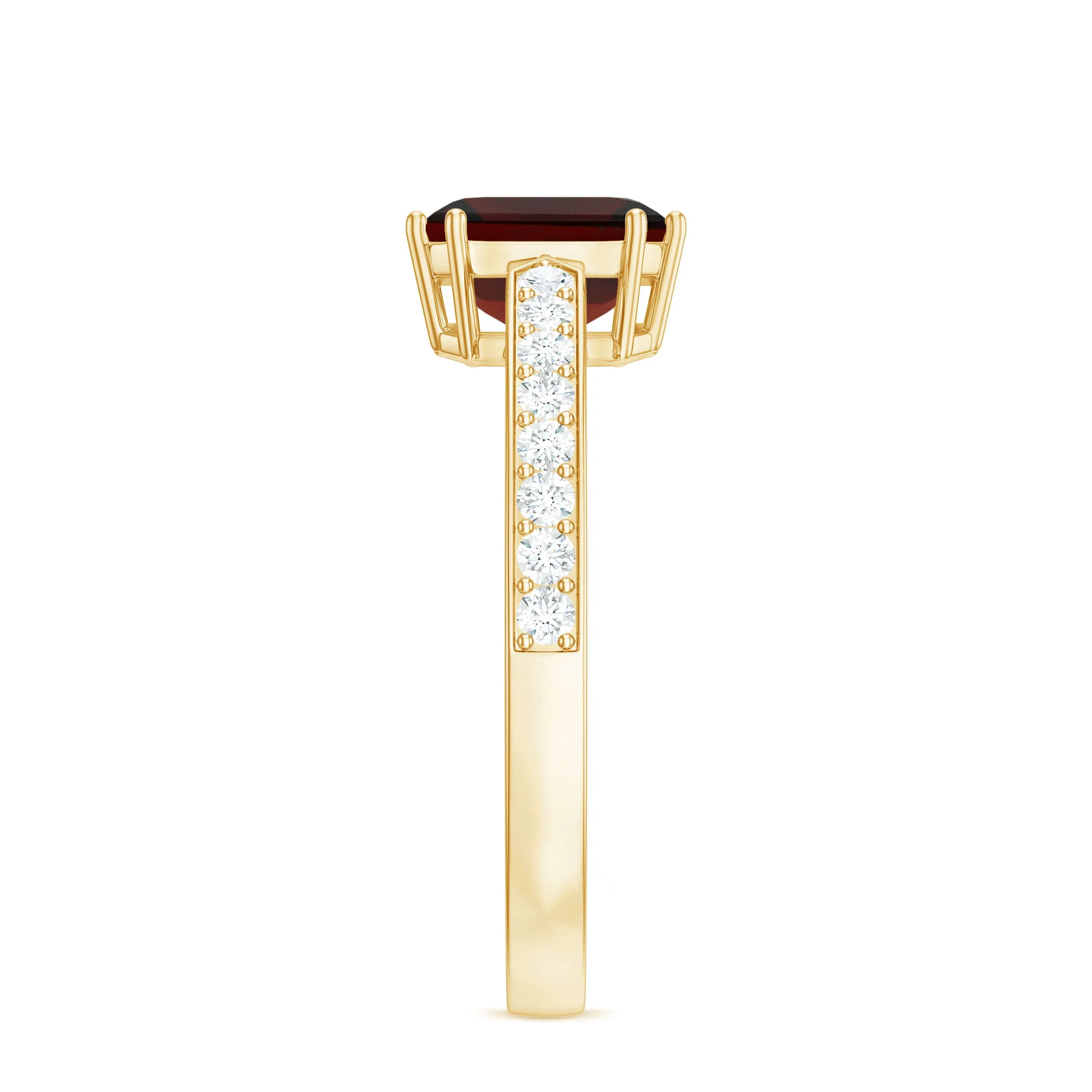 Asscher Garnet Solitaire Engagement Ring with Diamond