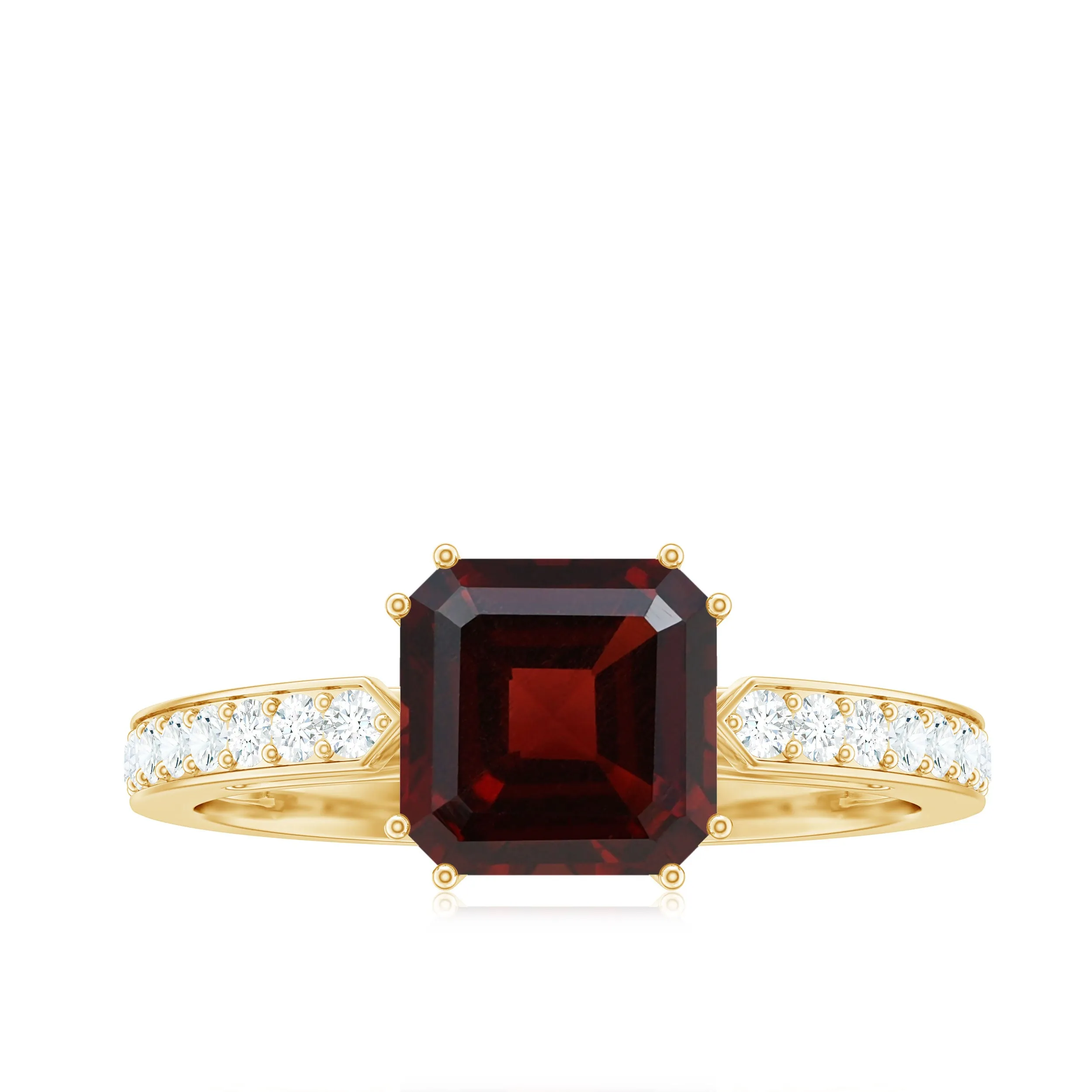 Asscher Garnet Solitaire Engagement Ring with Diamond