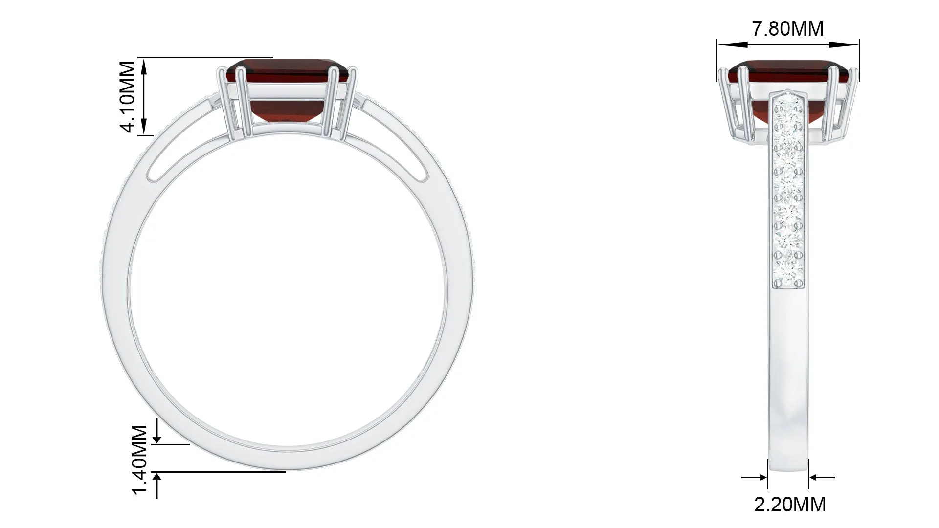 Asscher Garnet Solitaire Engagement Ring with Diamond