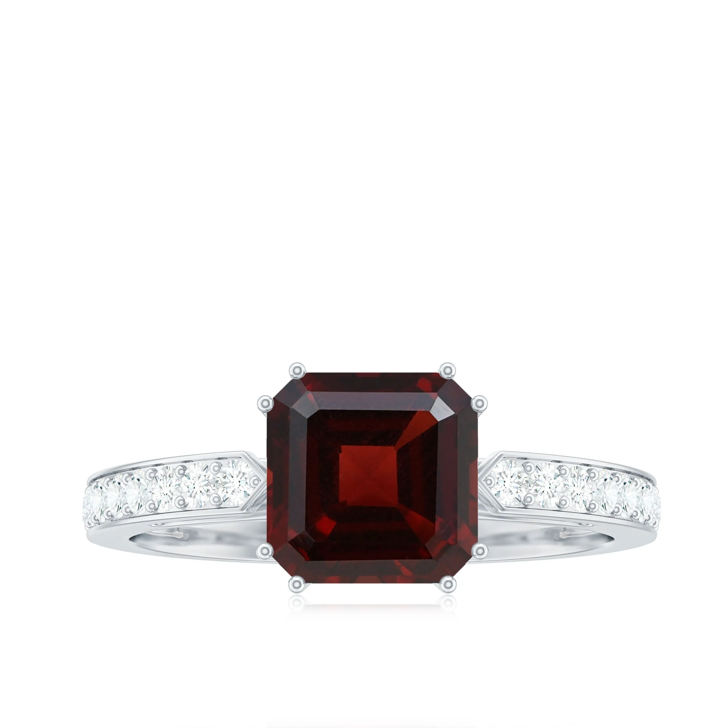 Asscher Garnet Solitaire Engagement Ring with Diamond
