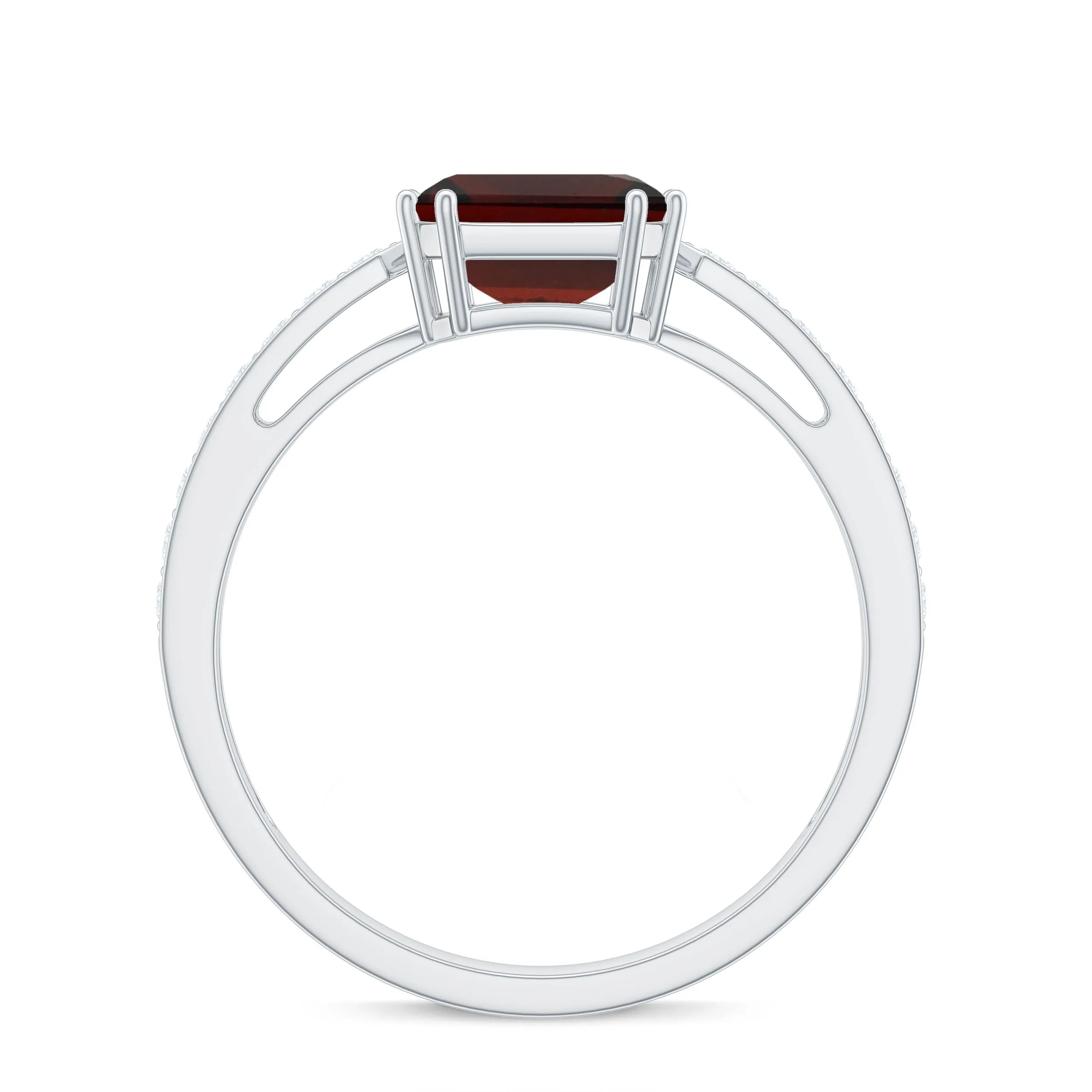 Asscher Garnet Solitaire Engagement Ring with Diamond