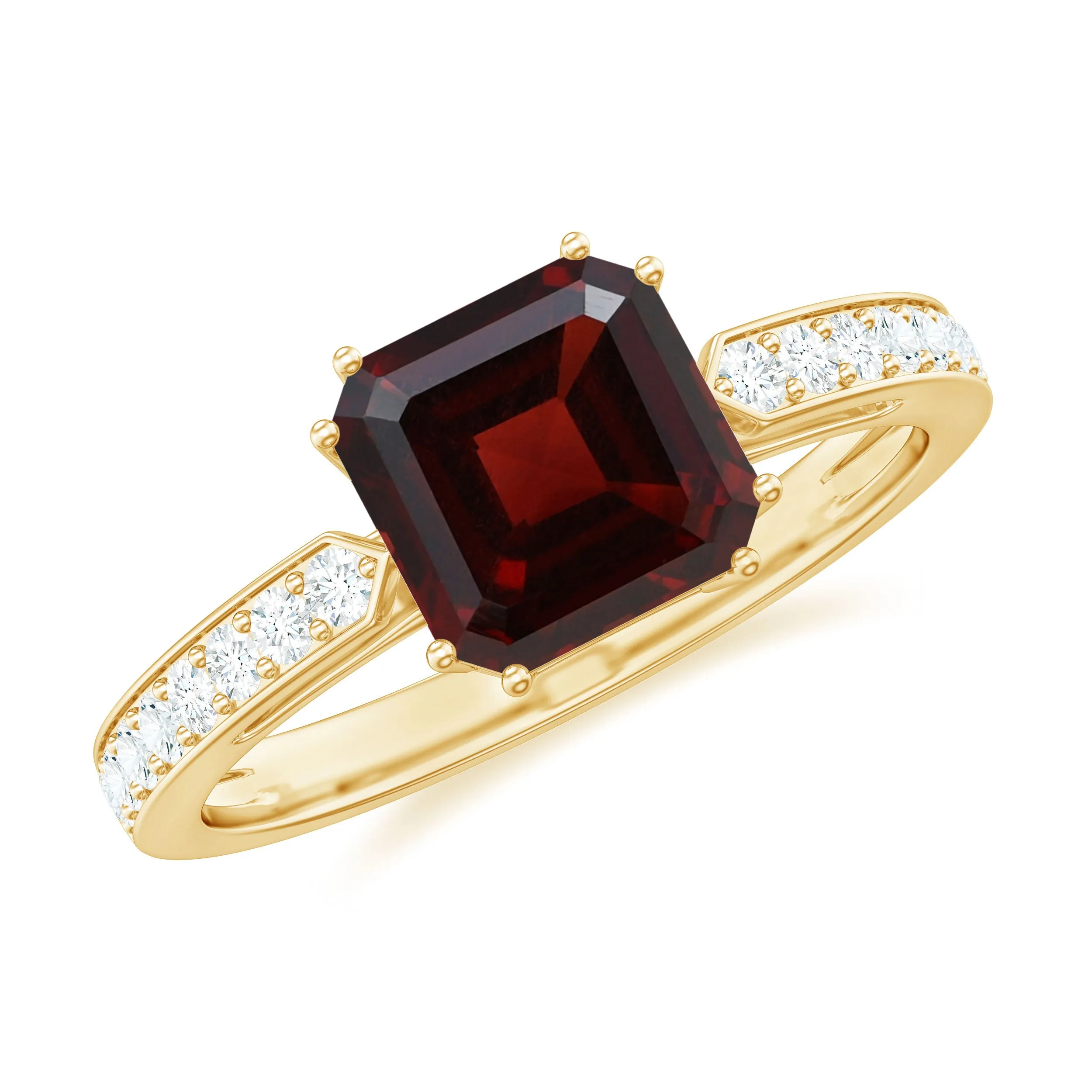 Asscher Garnet Solitaire Engagement Ring with Diamond