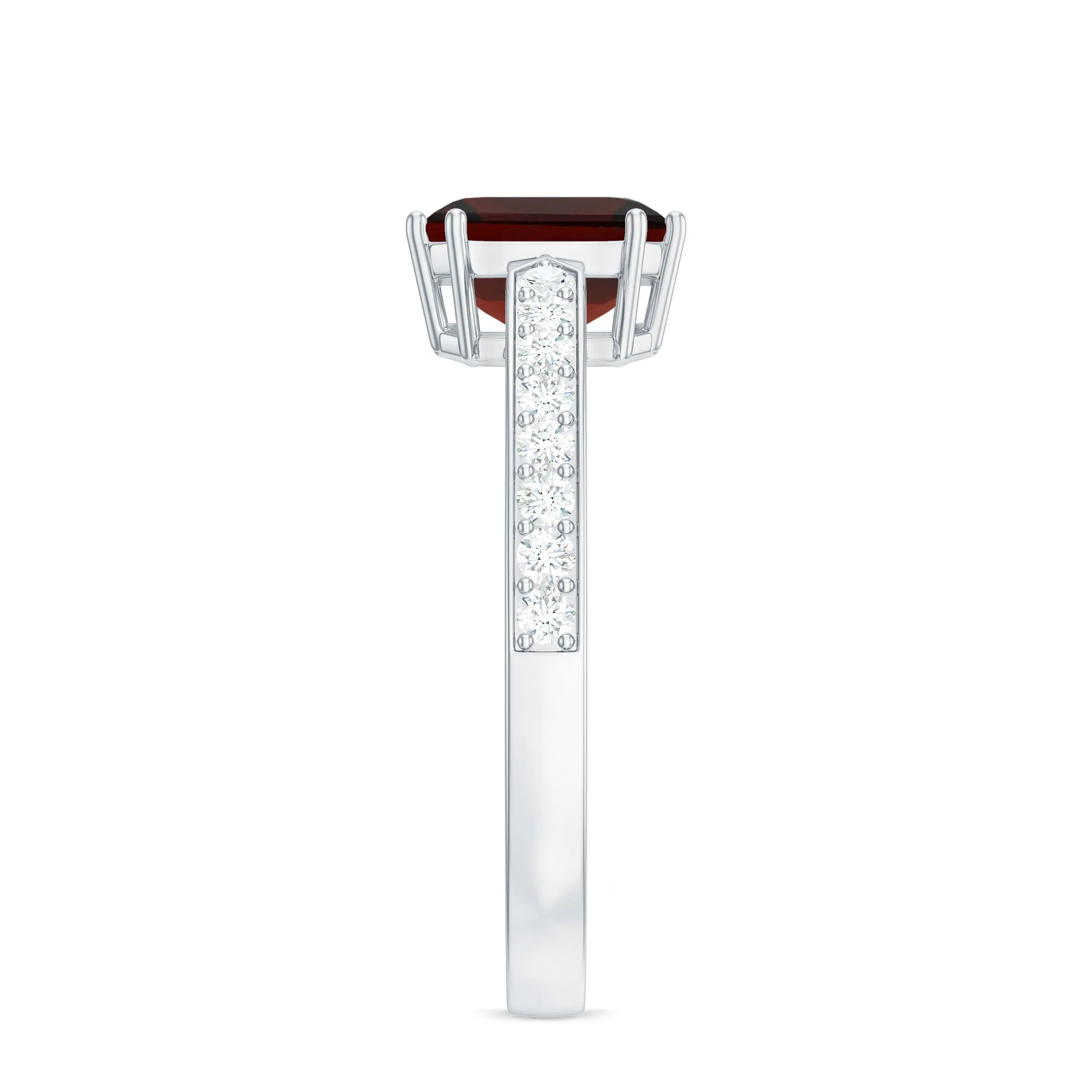 Asscher Garnet Solitaire Engagement Ring with Diamond