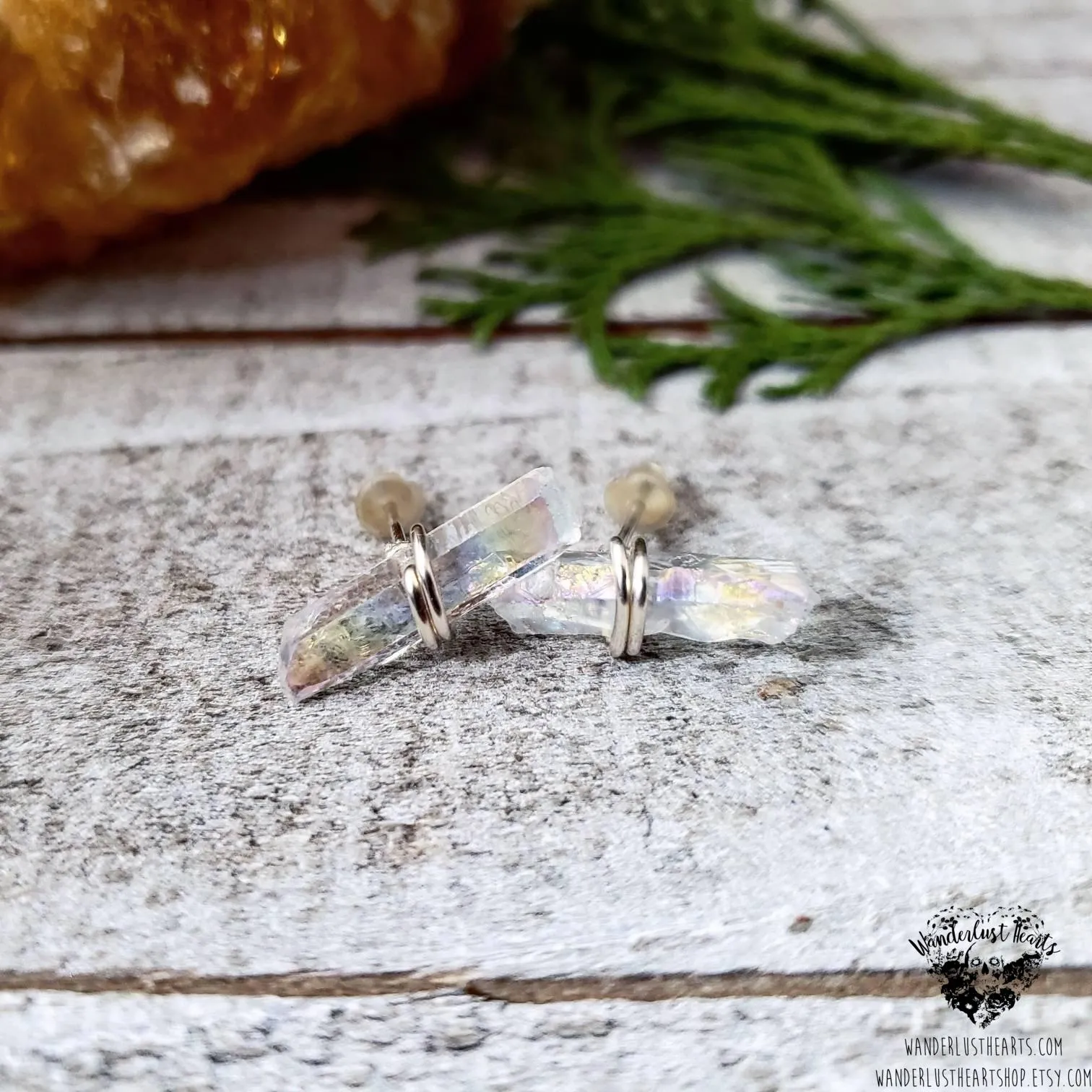 Aura Quartz crystal stud earrings