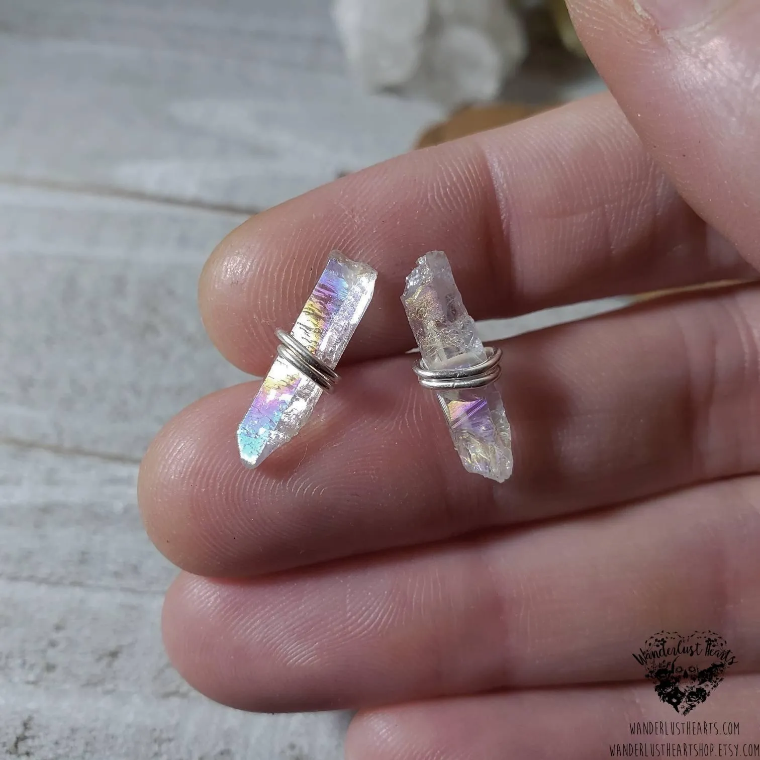 Aura Quartz crystal stud earrings