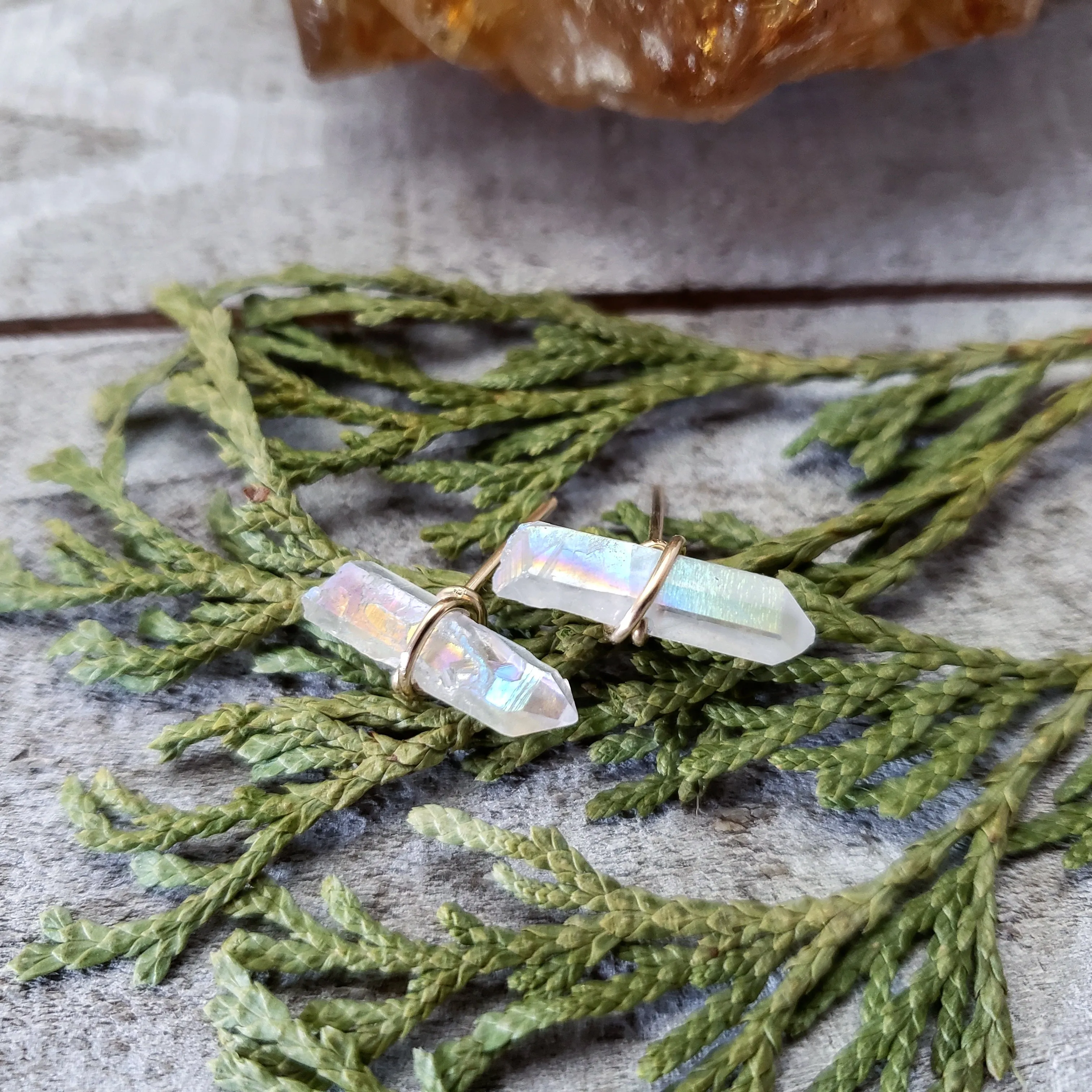Aura Quartz crystal stud earrings