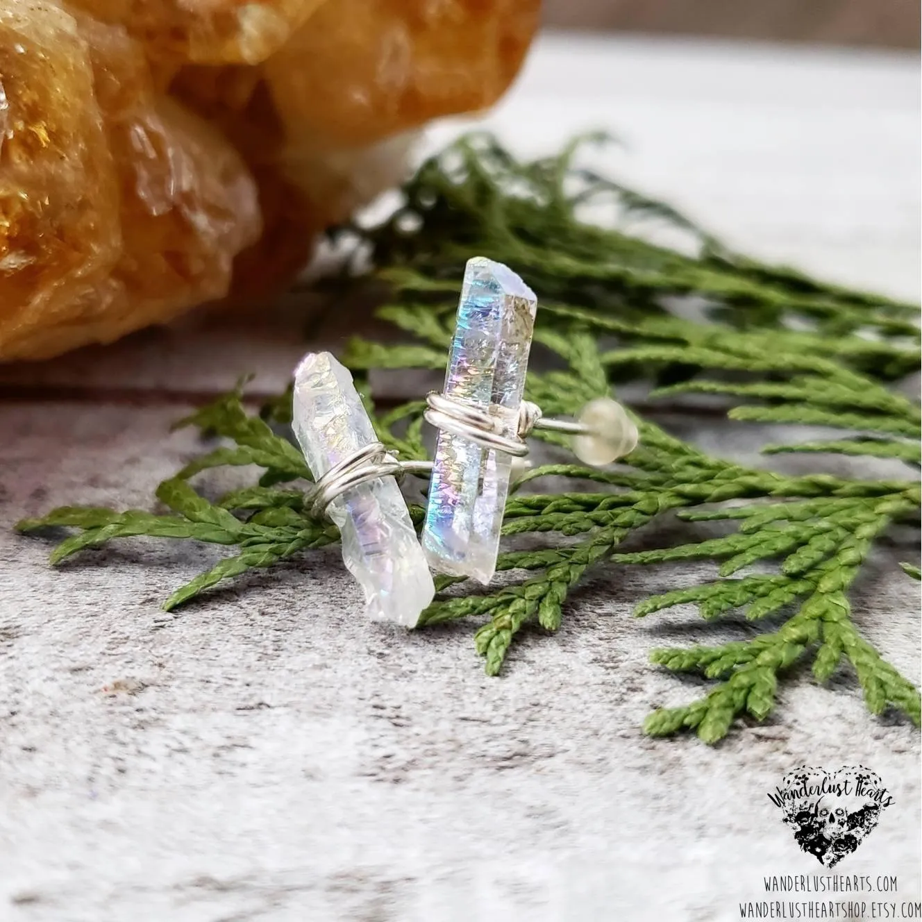 Aura Quartz crystal stud earrings