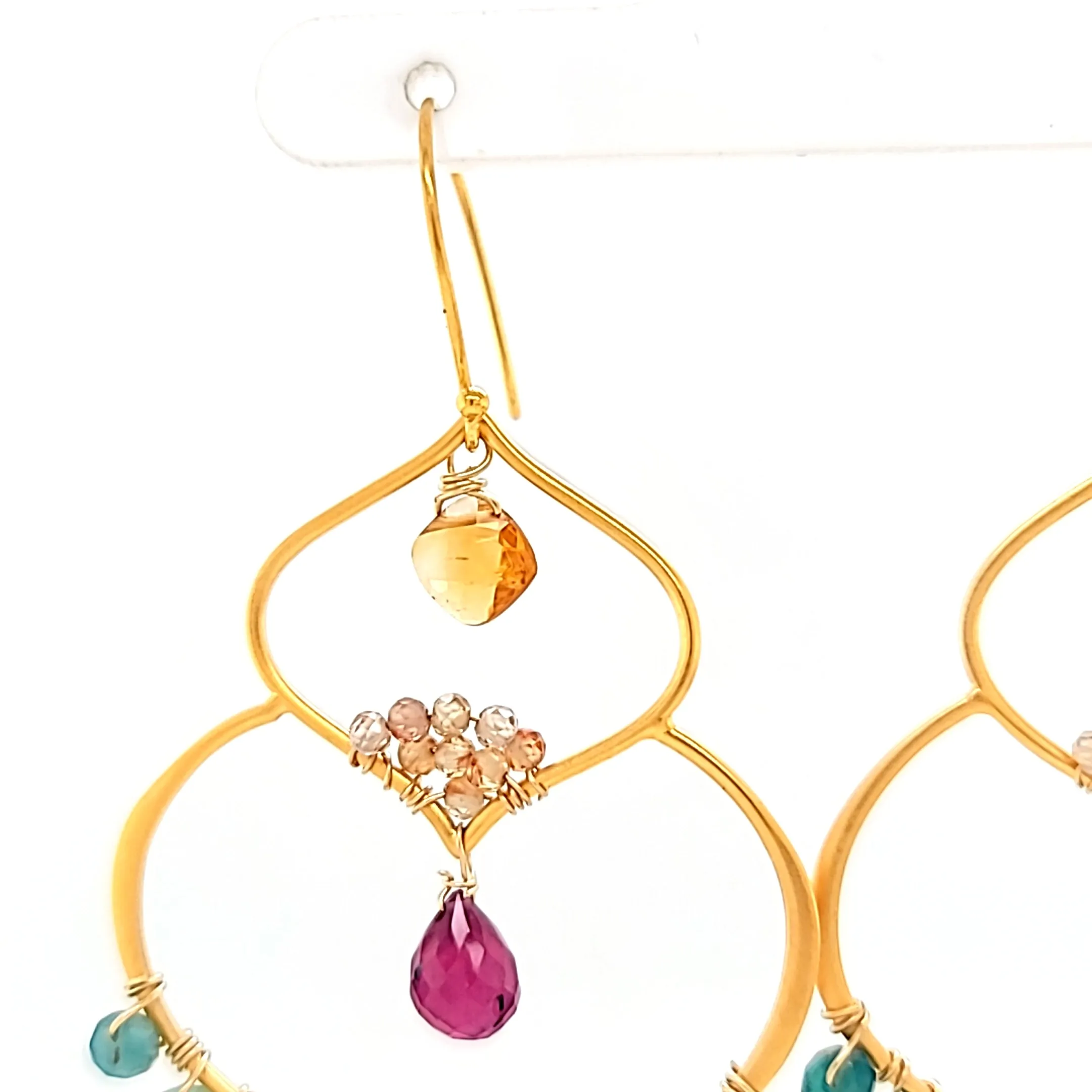 AVF Gold Moroccan Inspired Sunstone, Ruby, Zircon & Grandidierite Large Dangle Earrings (SI3756)