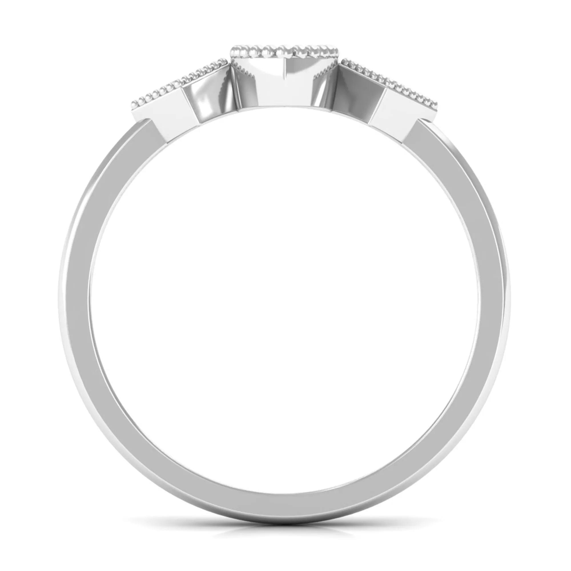 Beaded Bezel Set Zircon Three Stone Engagement Ring