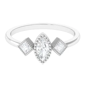 Beaded Bezel Set Zircon Three Stone Engagement Ring
