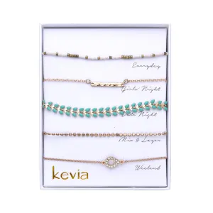 Beaded Gold and Green Bracelet Set