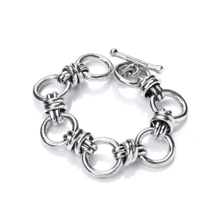 Beaten Silver Barrelled Loops Bracelet