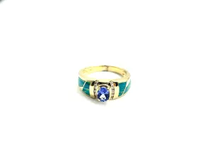 Beautiful Blue Opal and Tanzanite Ring
