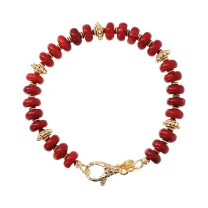 Bellissimo Bronzo Italian Red Coral and Textured Gemstone Bracelet-7-1/4"