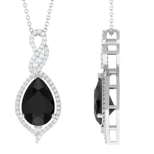 Black Spinel Teardrop Dangle Pendant with Moissanite Accent