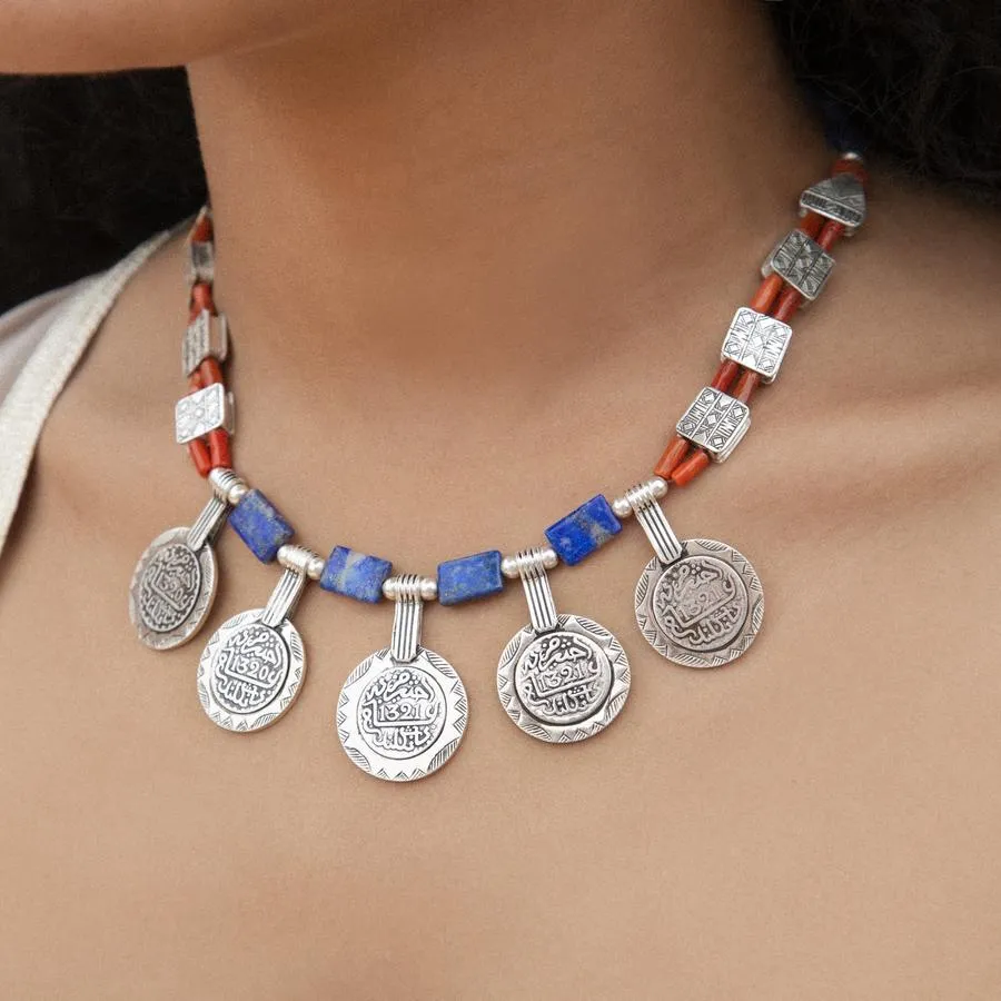 Blue Coral Coins Necklace