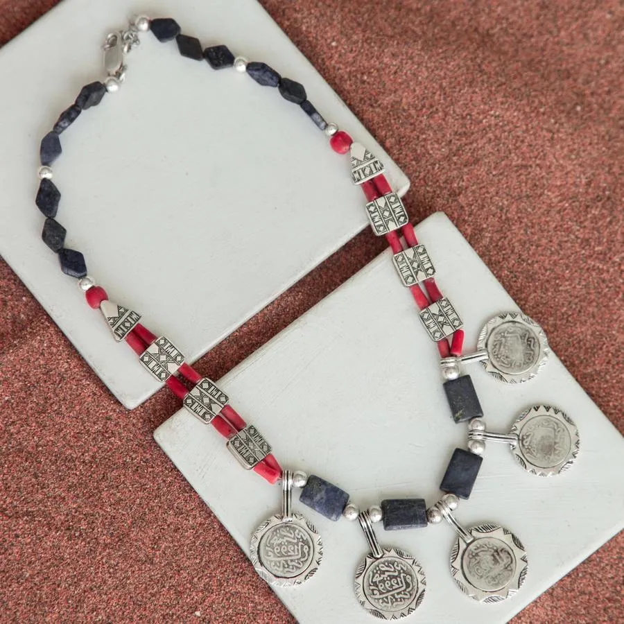 Blue Coral Coins Necklace