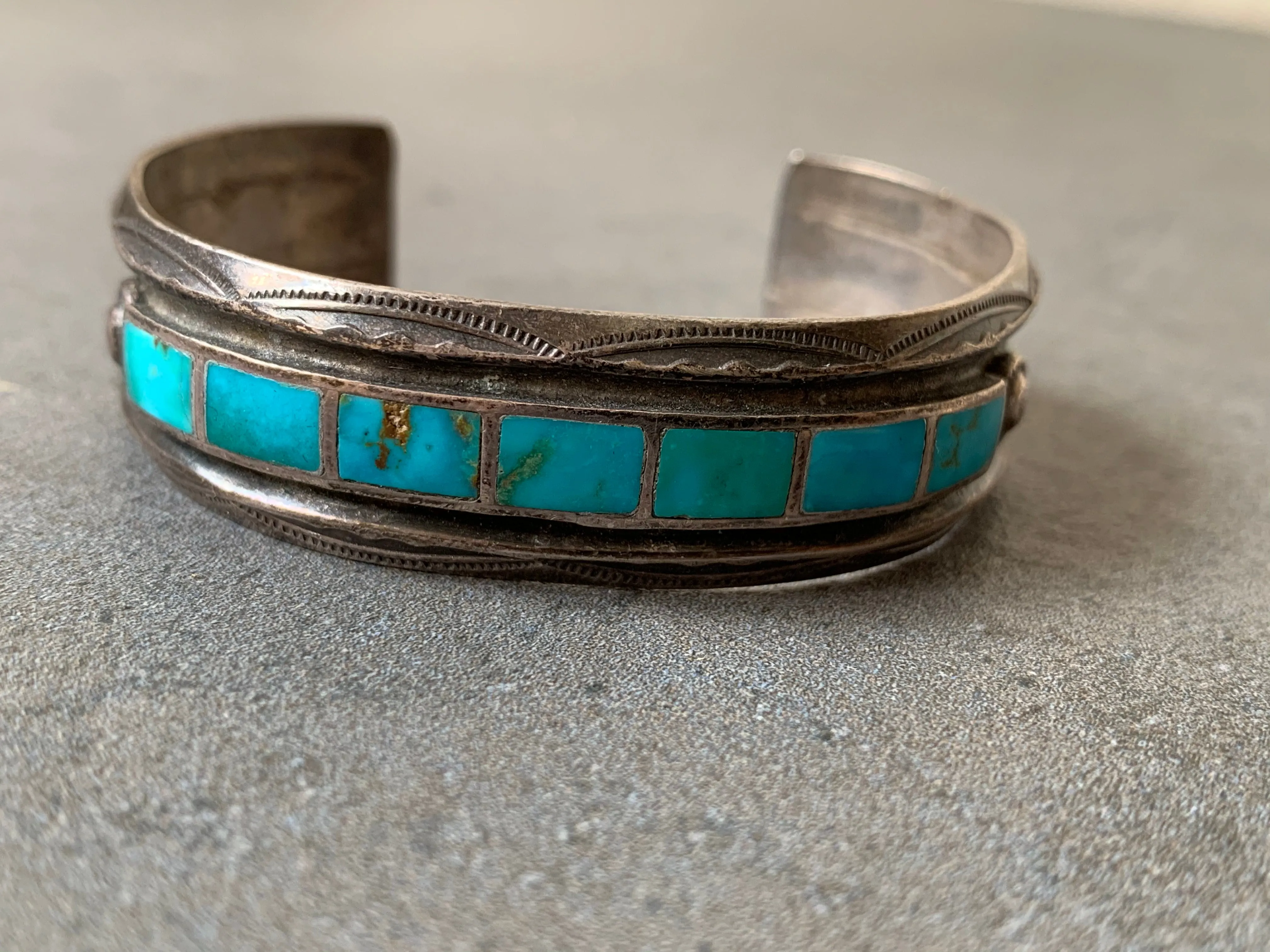 Blue Gem Turquoise sterling Silver Cuff Handmade