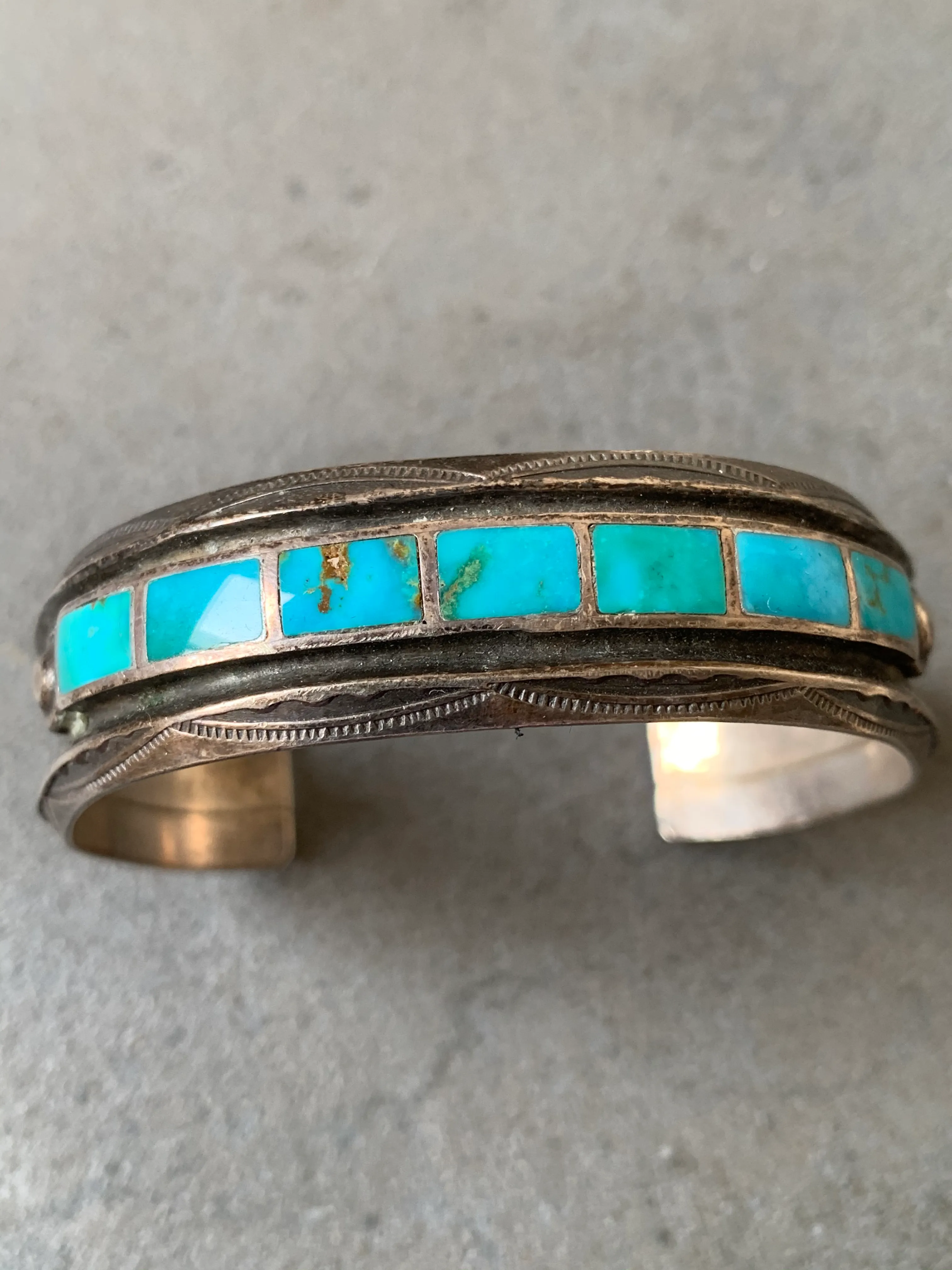 Blue Gem Turquoise sterling Silver Cuff Handmade