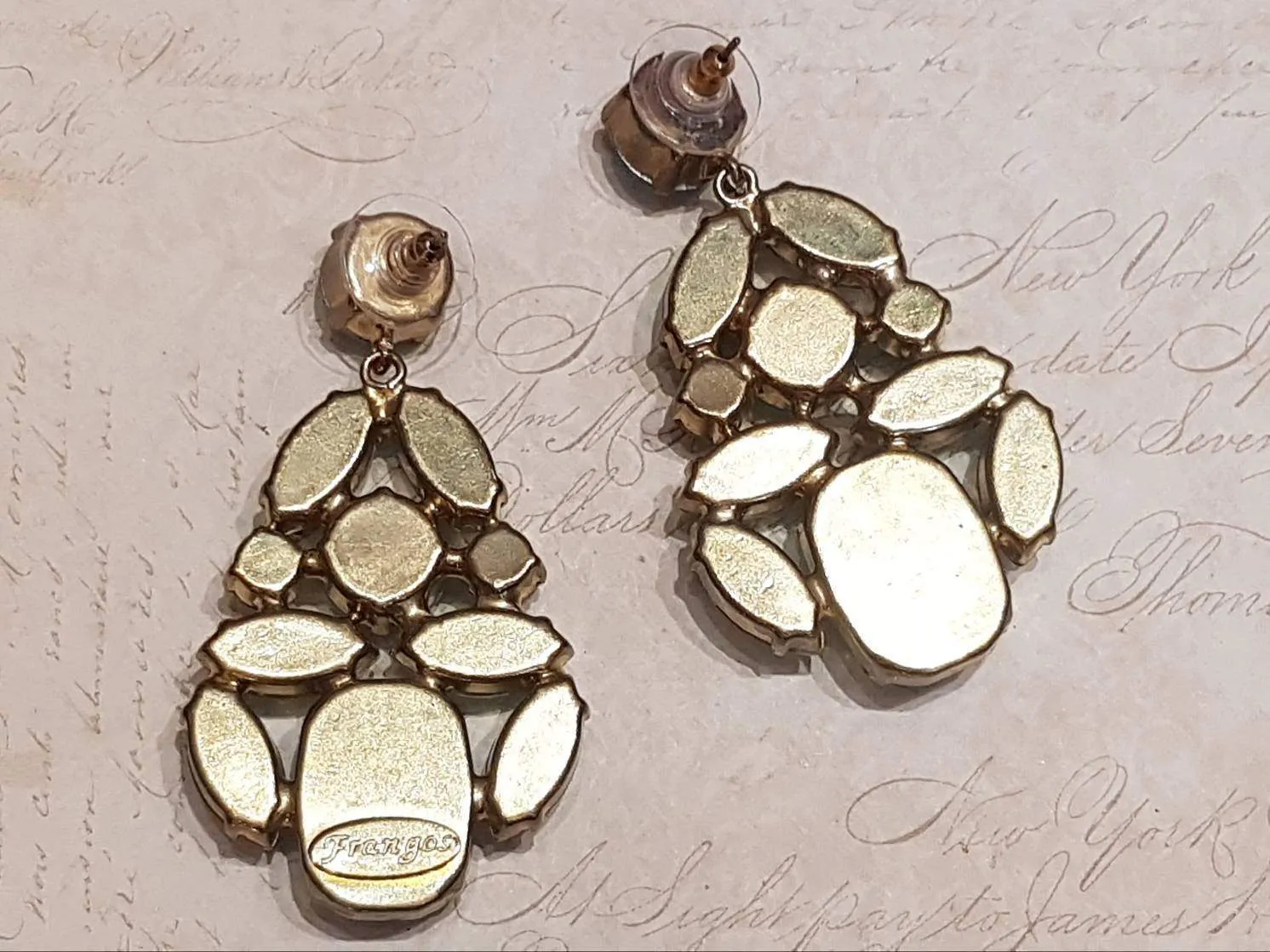 Blue Glass Crystal Chandelier Earrings Pierced by Frangos