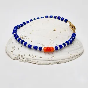 blue glass, vintage coral & white vintage pearl bracelet