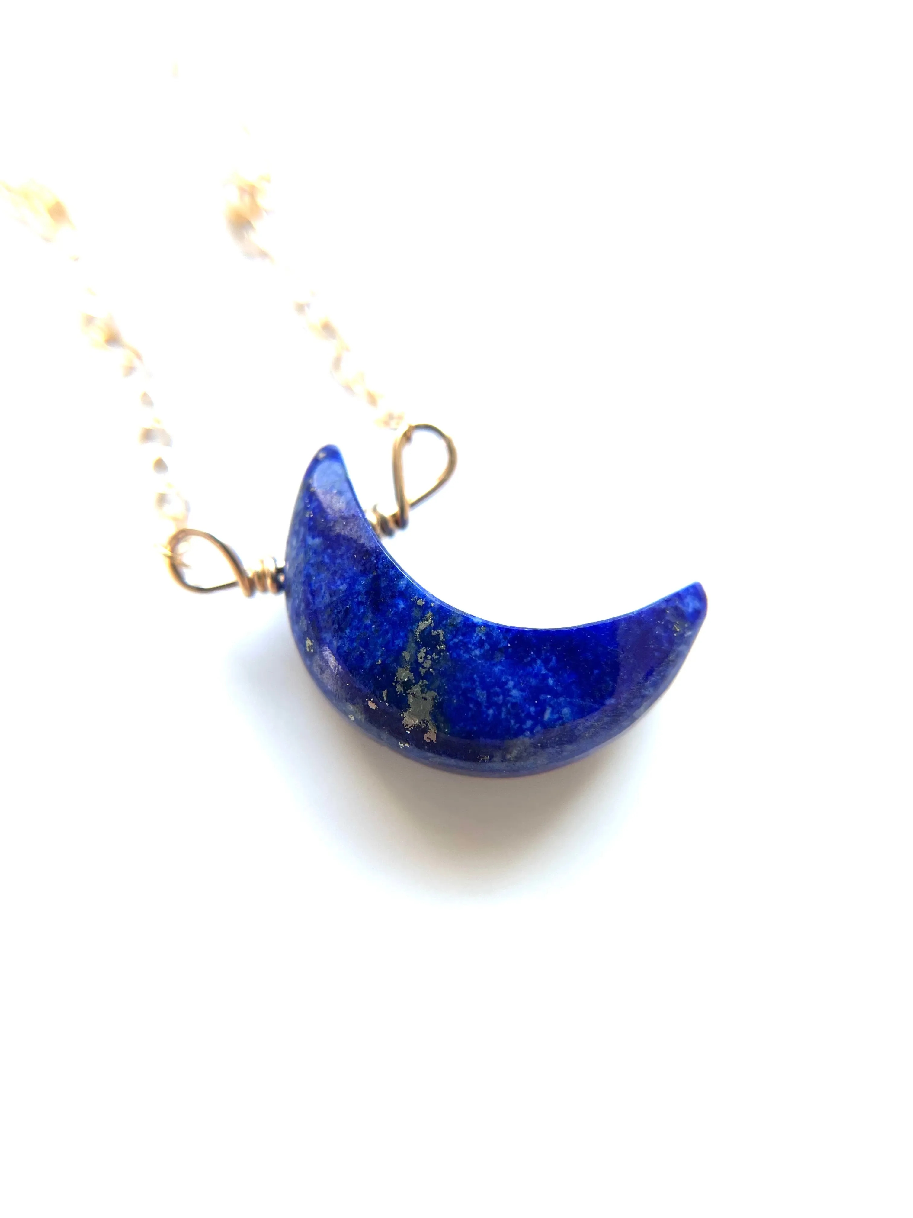 Blue Lapis Lazuli Crescent Moon Necklace  - Gold Necklace - Gemstone Necklace  - Lapis Lazuli Crystal Jewelry  - Raw Stone Necklace