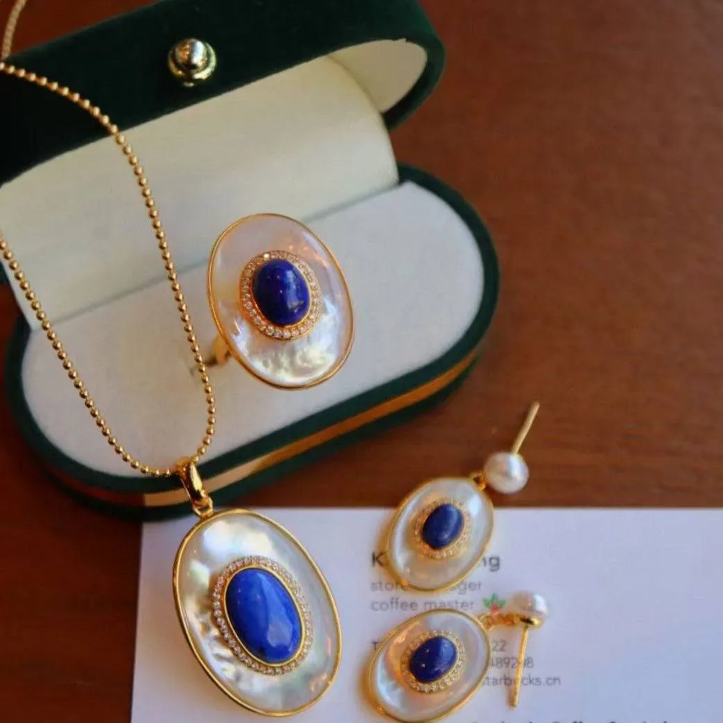 Blue Lapis Lazuli Mother of Pearls Earrings