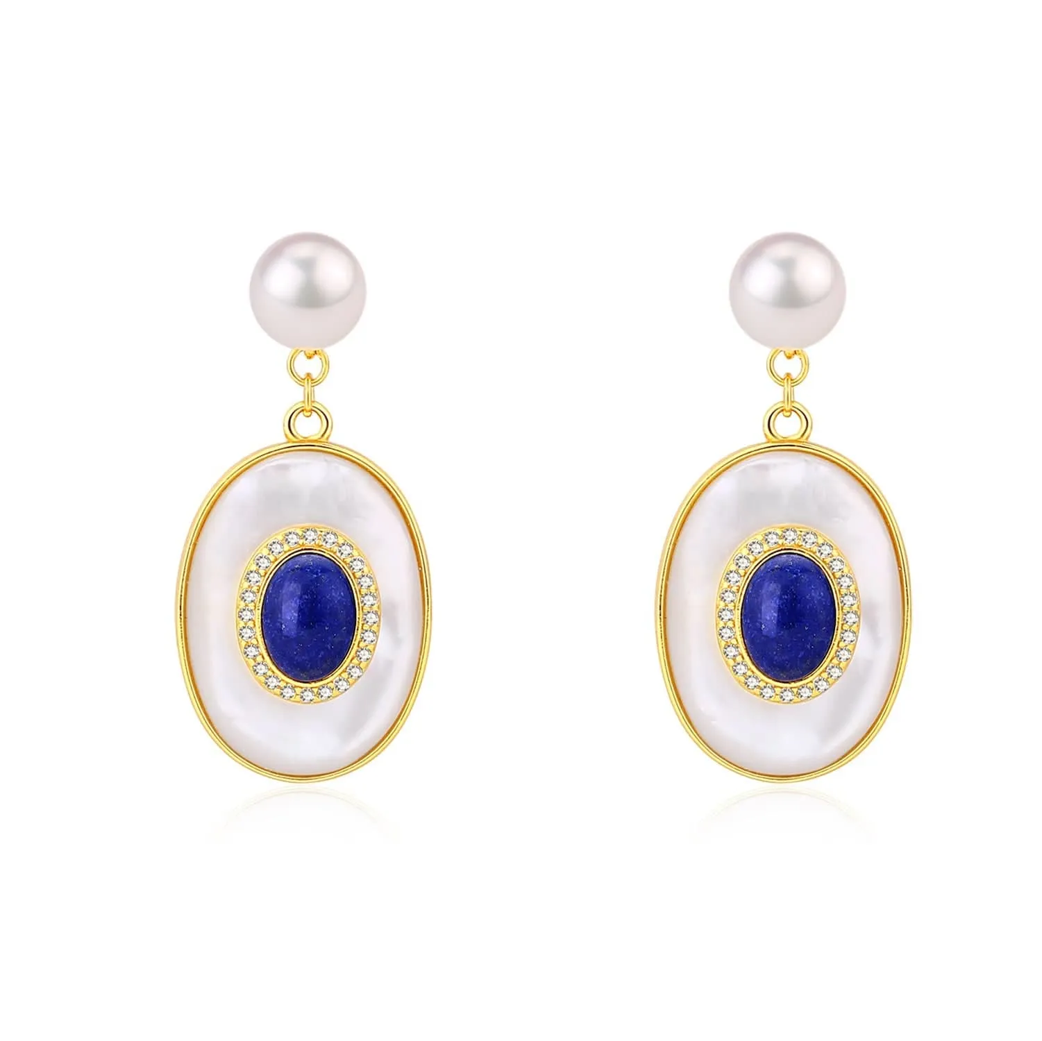 Blue Lapis Lazuli Mother of Pearls Earrings