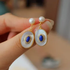 Blue Lapis Lazuli Mother of Pearls Earrings