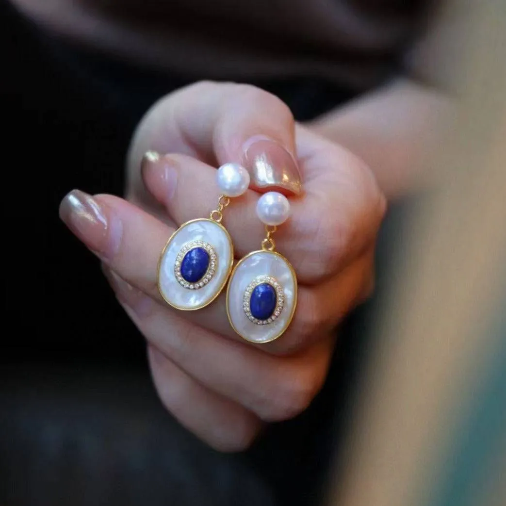 Blue Lapis Lazuli Mother of Pearls Earrings