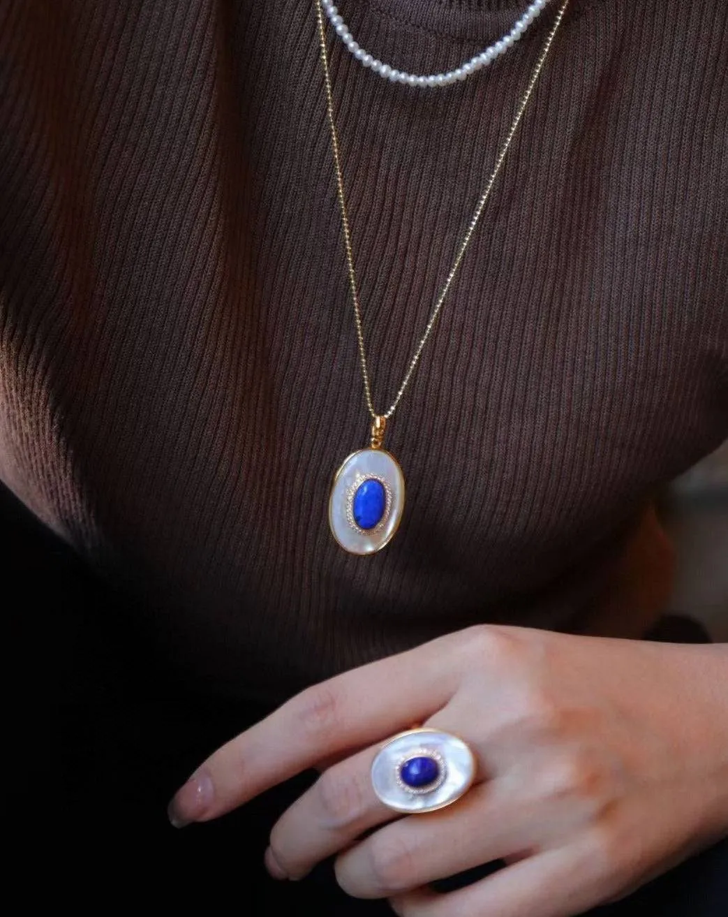 Blue Lapis Lazuli Mother of Pearls Earrings