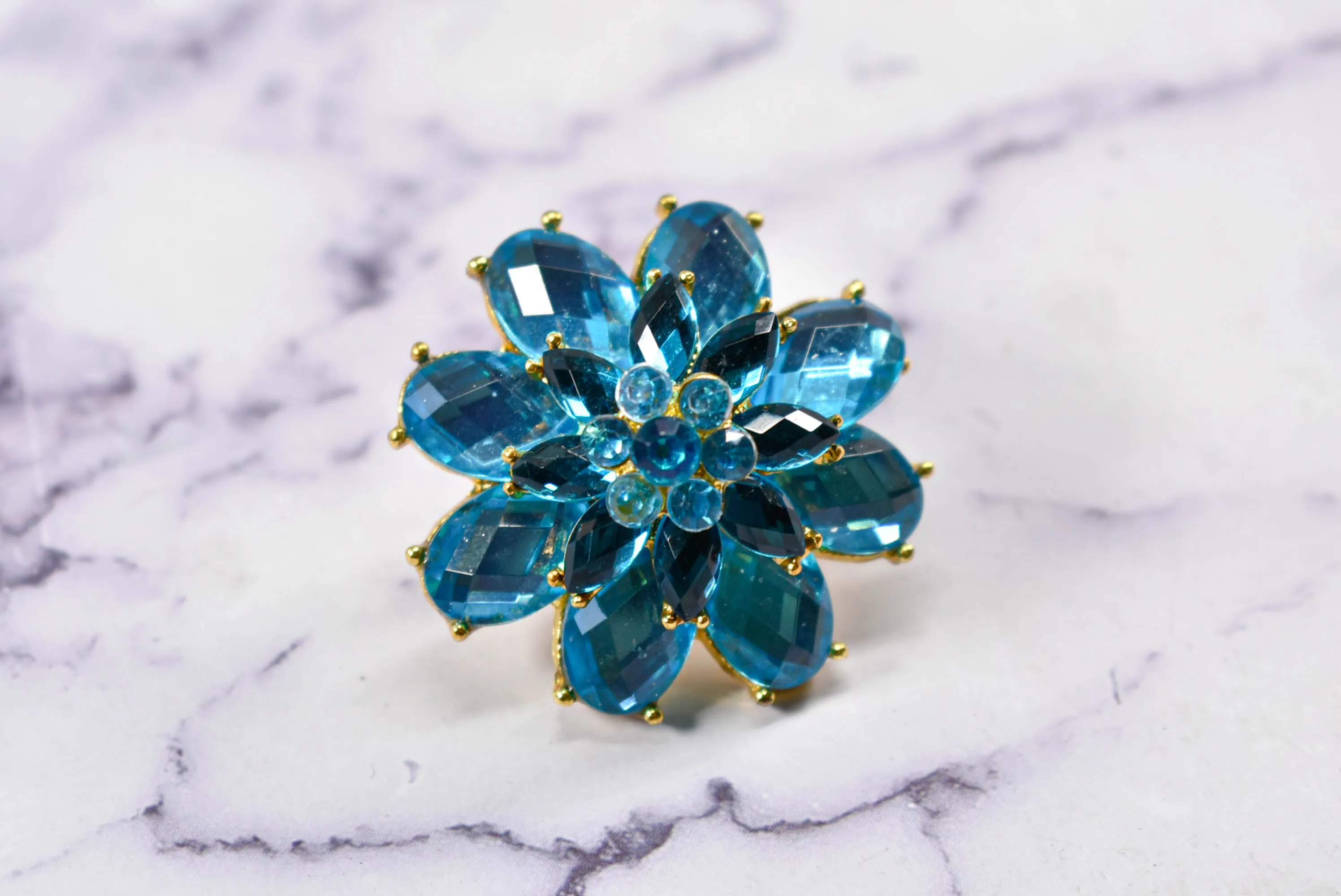 Blue Rhinestone Brooch with Pin | Vintage Blue Flower Brooch | Classy Floral Brooch