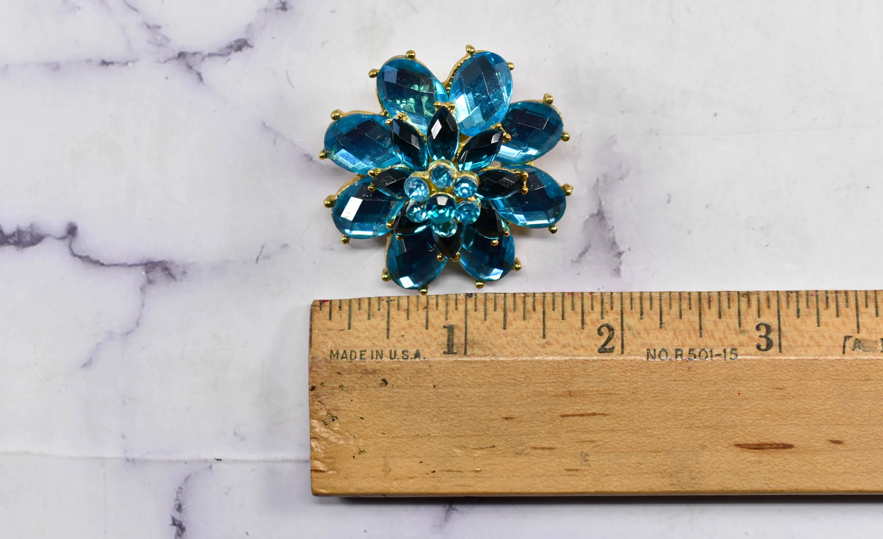 Blue Rhinestone Brooch with Pin | Vintage Blue Flower Brooch | Classy Floral Brooch