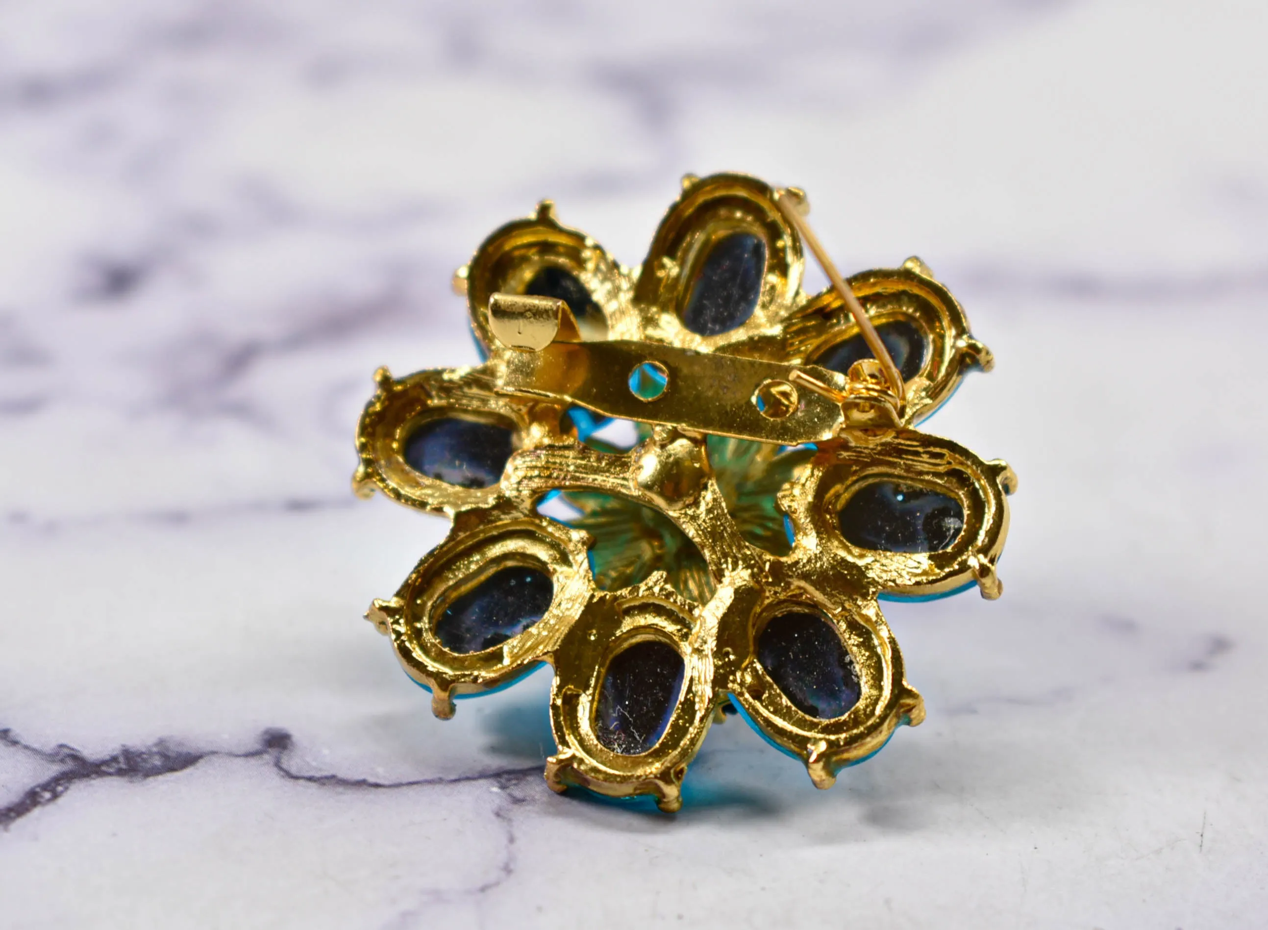 Blue Rhinestone Brooch with Pin | Vintage Blue Flower Brooch | Classy Floral Brooch