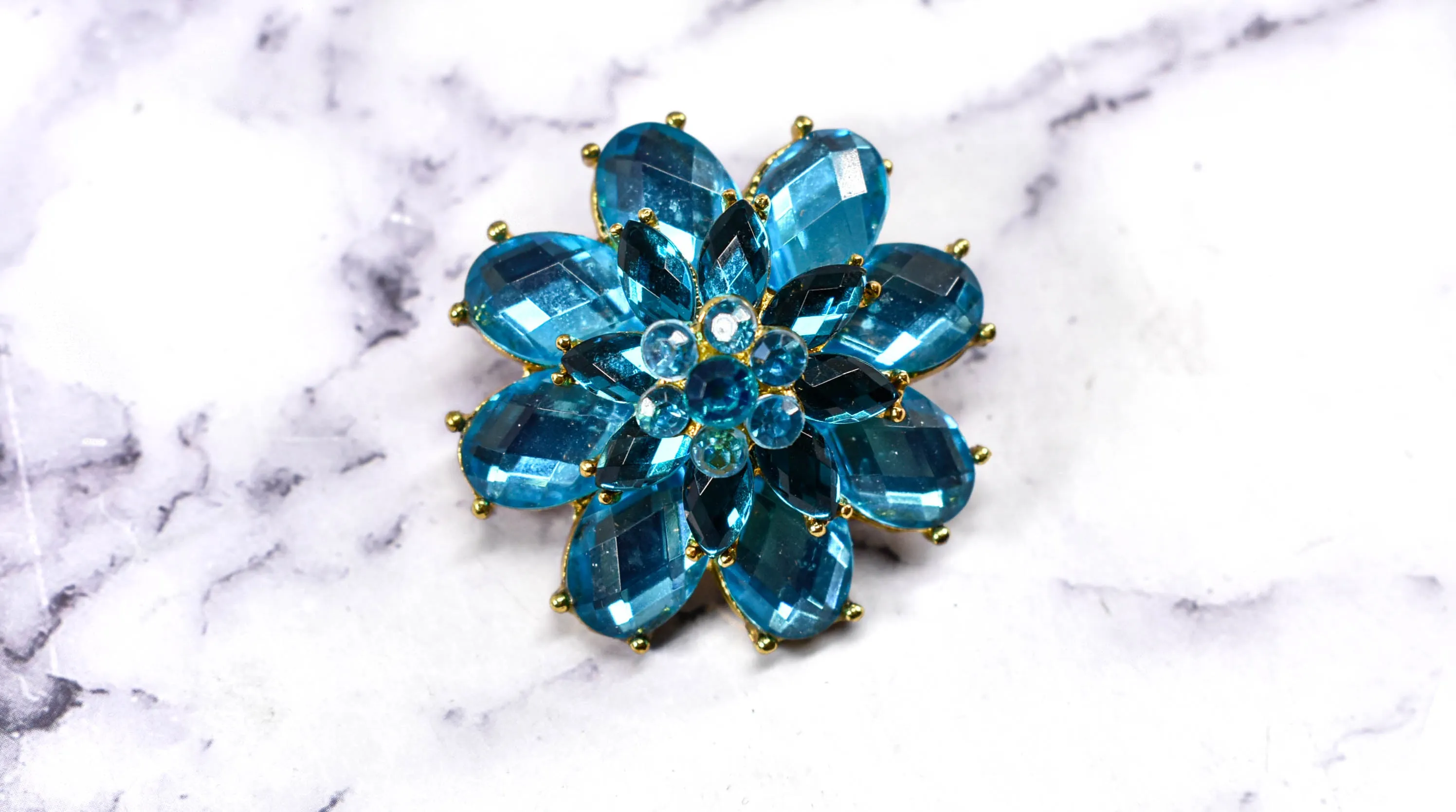Blue Rhinestone Brooch with Pin | Vintage Blue Flower Brooch | Classy Floral Brooch