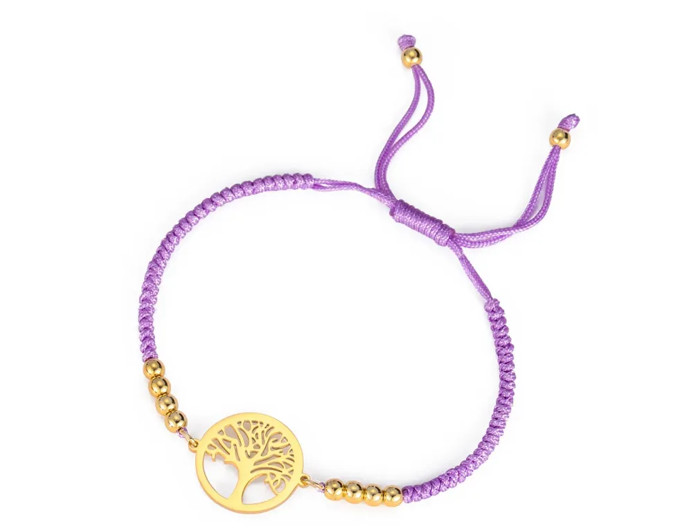 Bracelet unisexe avec médaillon "Arbre de Vie" en acier inoxydable et corde (3 coloris)