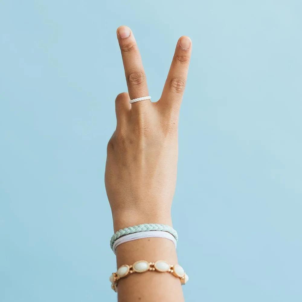 Braided Stackable Silicone Ring - White