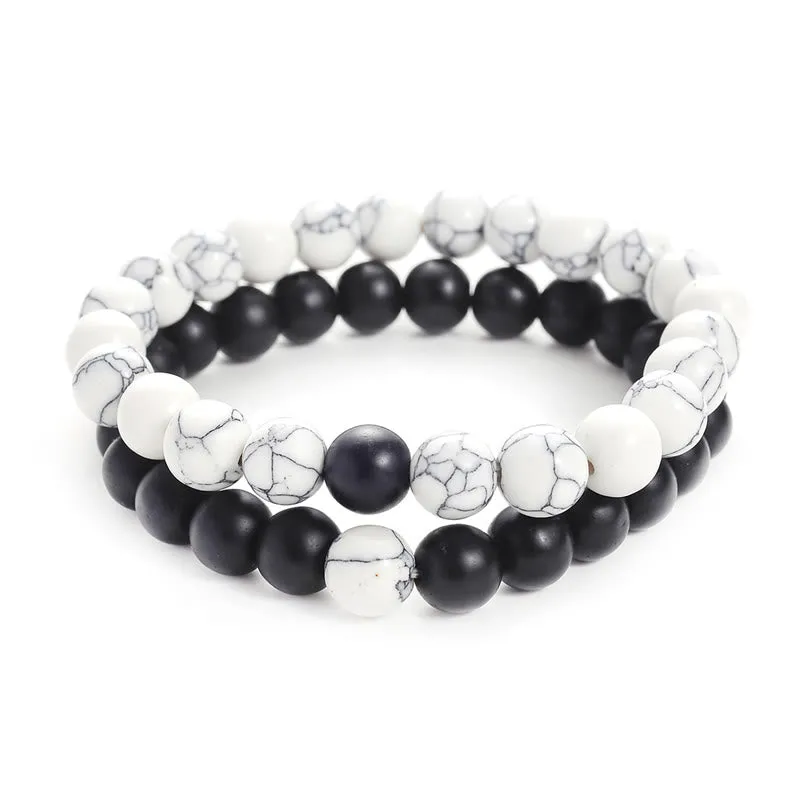 Buddha Stones 2pcs Natural Frosted Stone White Turquoise Bead Couple Bracelet