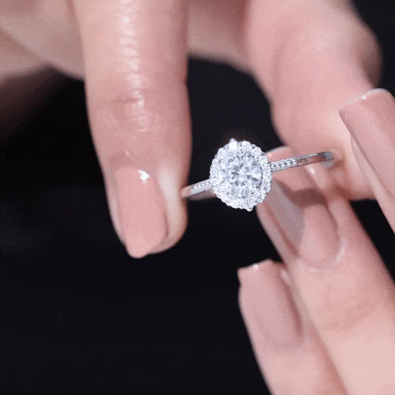 Certified Moissanite Halo Engagement Ring