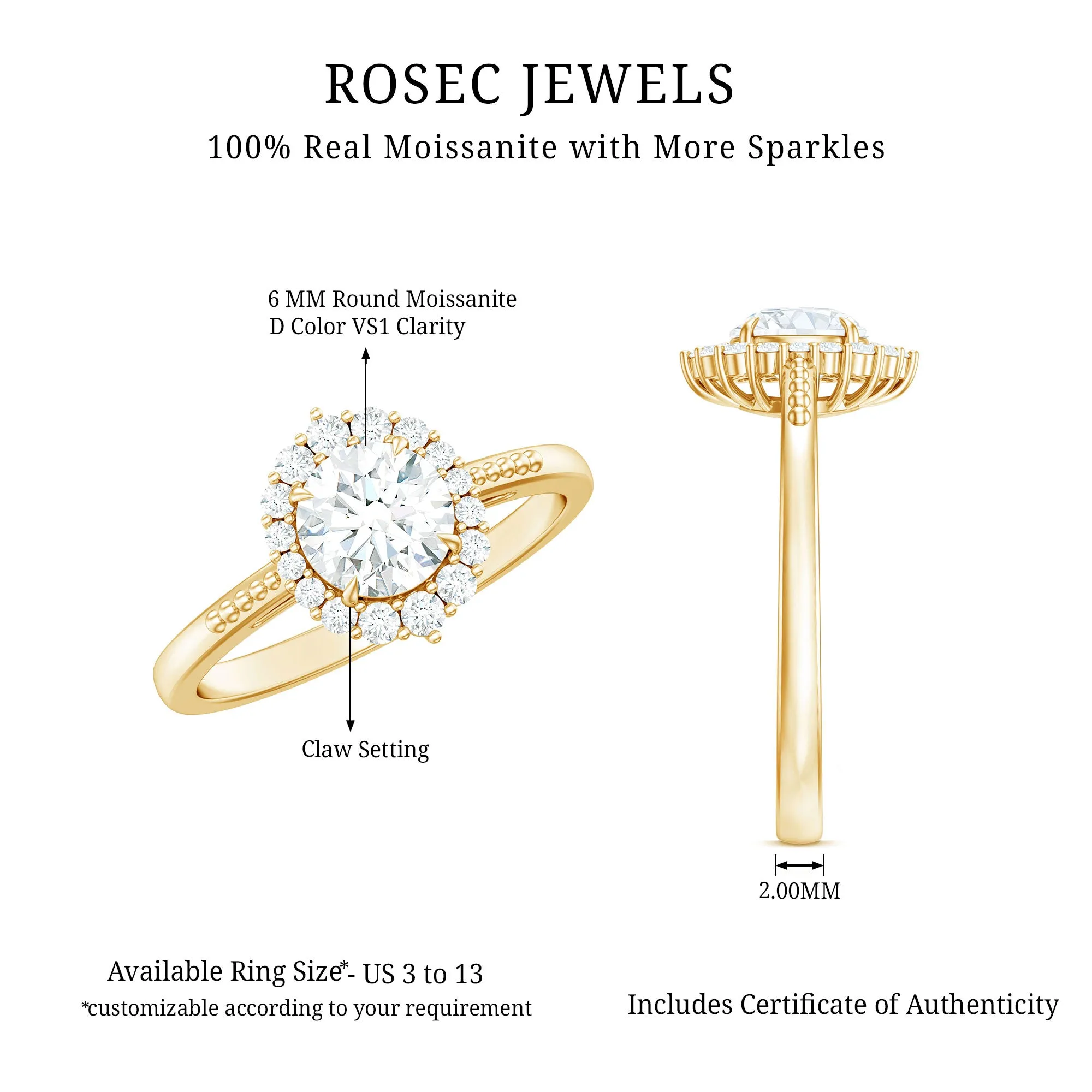 Certified Moissanite Halo Engagement Ring