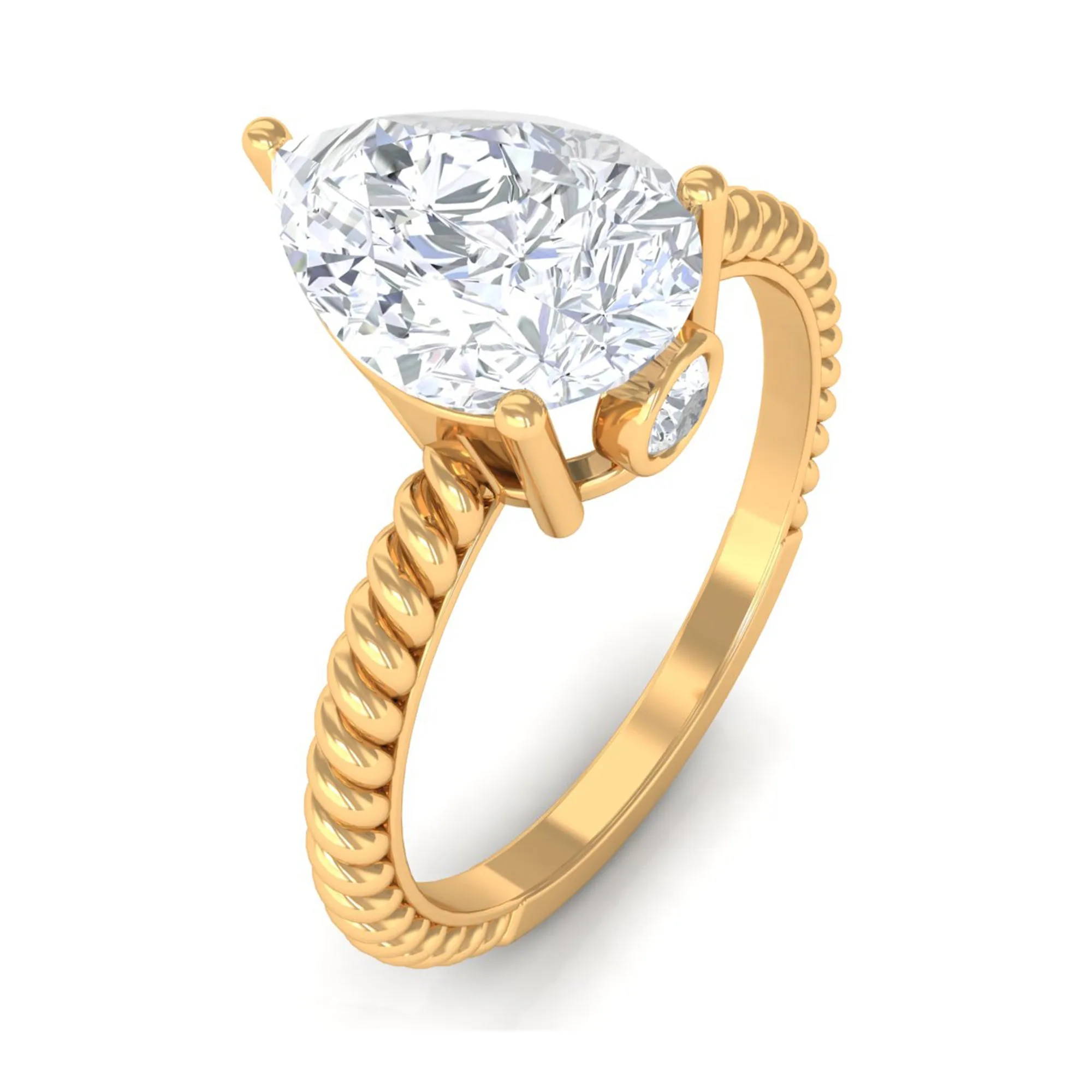 Certified Pear Zircon Solitaire Engagement Ring