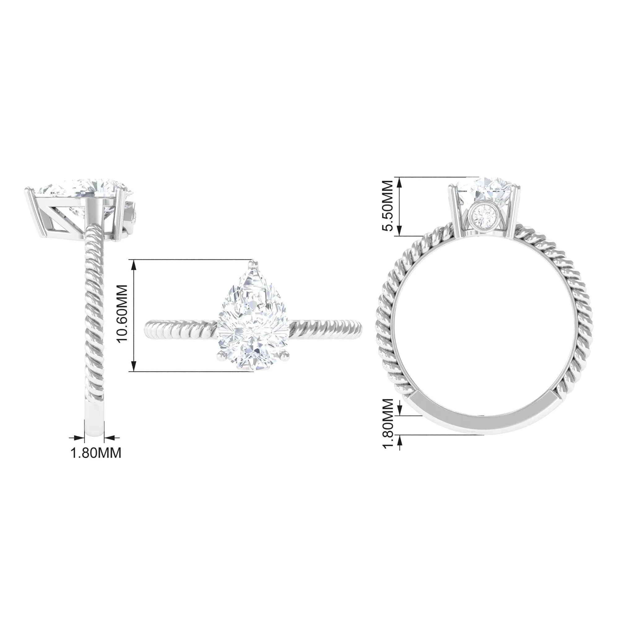Certified Pear Zircon Solitaire Engagement Ring