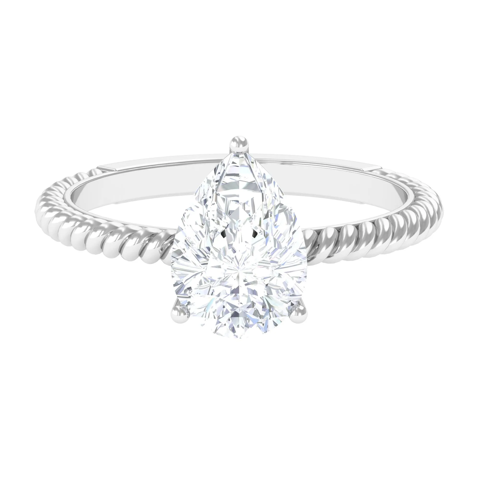 Certified Pear Zircon Solitaire Engagement Ring