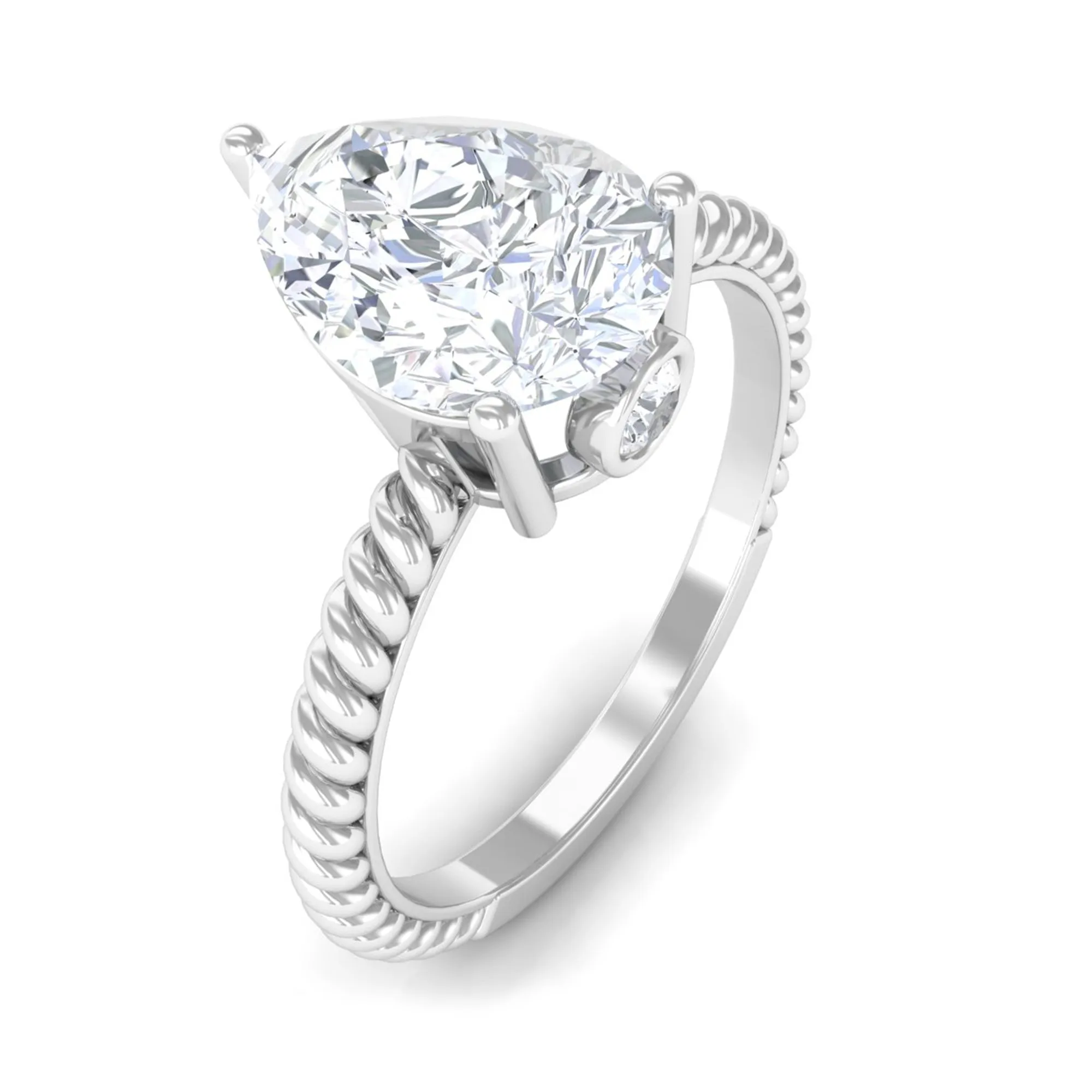 Certified Pear Zircon Solitaire Engagement Ring