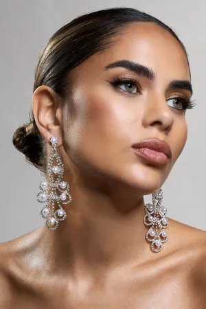 Chandelier | Gold Diamante Pearl Statement Earrings