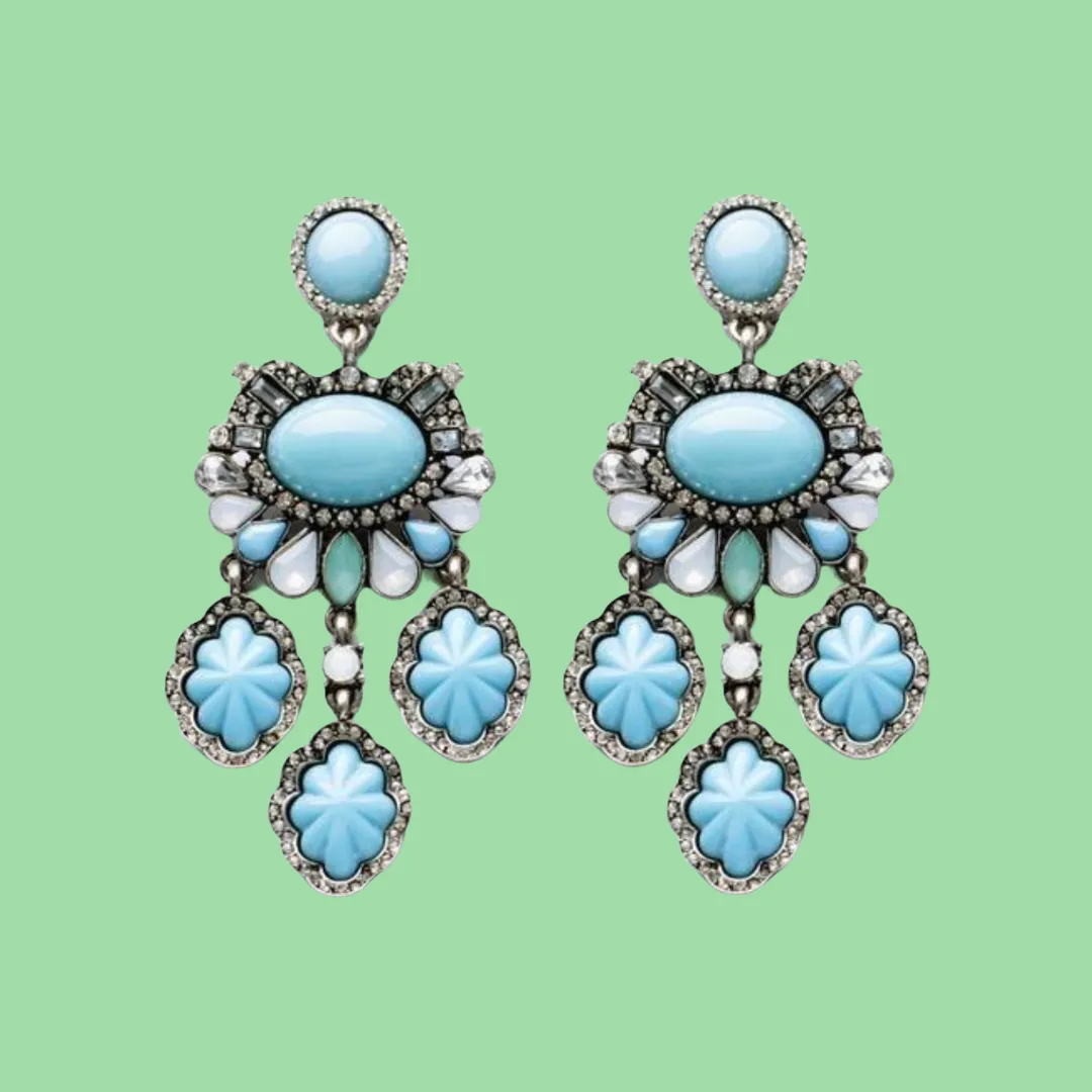 Chandelier Turquoise blue scalloped earrings