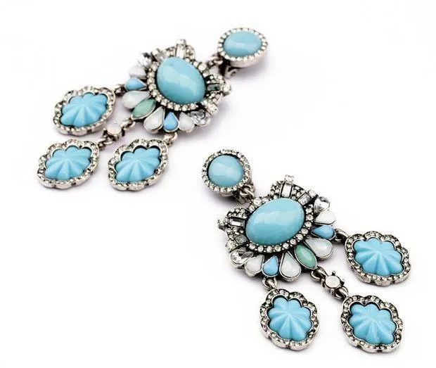 Chandelier Turquoise blue scalloped earrings